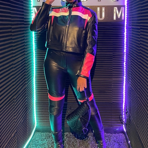 Zara Pants & Jumpsuits Zara Pink Biker Faux Leather Set Poshmark